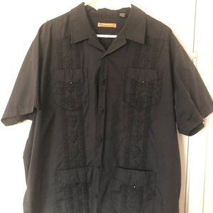 Havanera Co. Black Short Sleeve Guayabera Embroidered Shirt XL